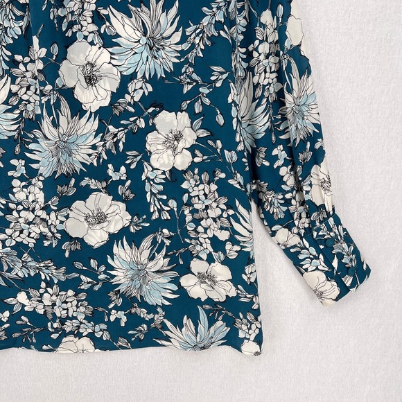 WEEKEND MAX MARA Adda Silk Top XS Floral Print Teal White Long Sleeve Blouse - Picture 11 of 15